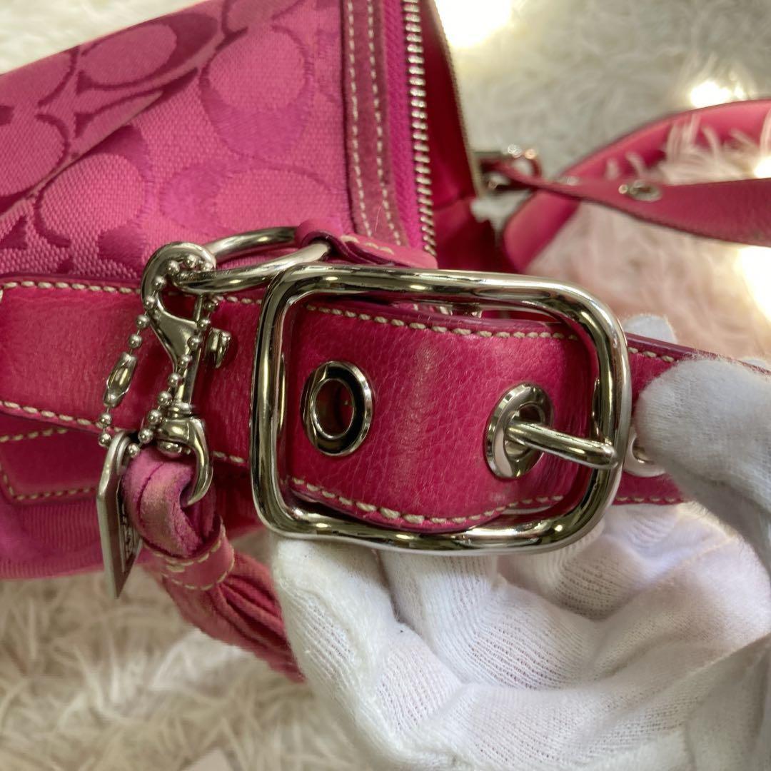COACH Shoulder Bag Purse Old Signature 9362 Suede Pink Authentic