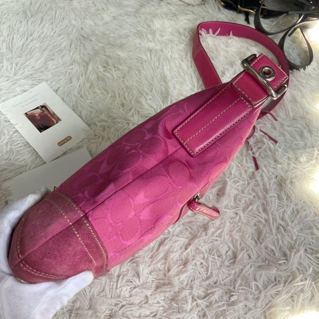 COACH Shoulder Bag Purse Old Signature 9362 Suede Pink Authentic