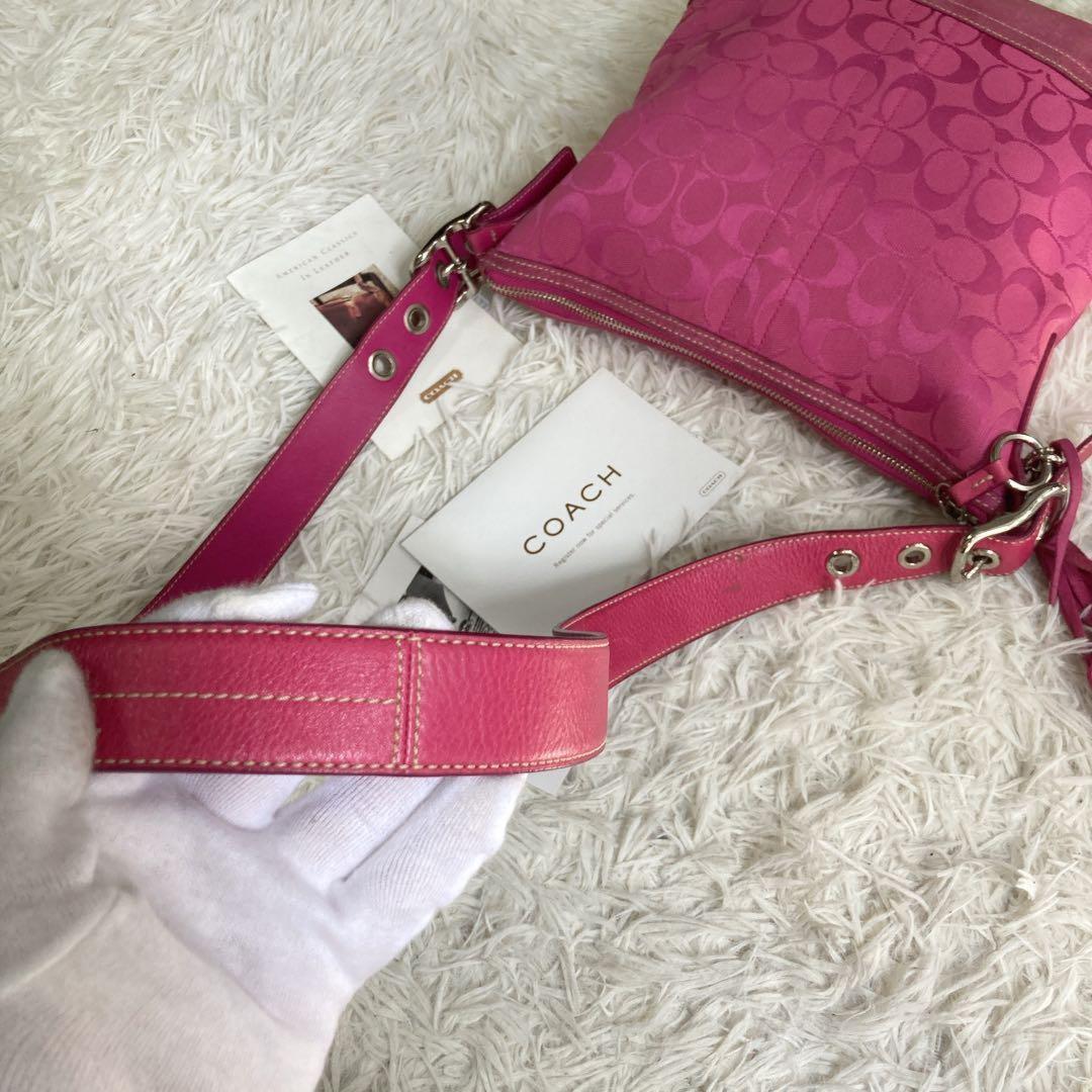 COACH Shoulder Bag Purse Old Signature 9362 Suede Pink Authentic
