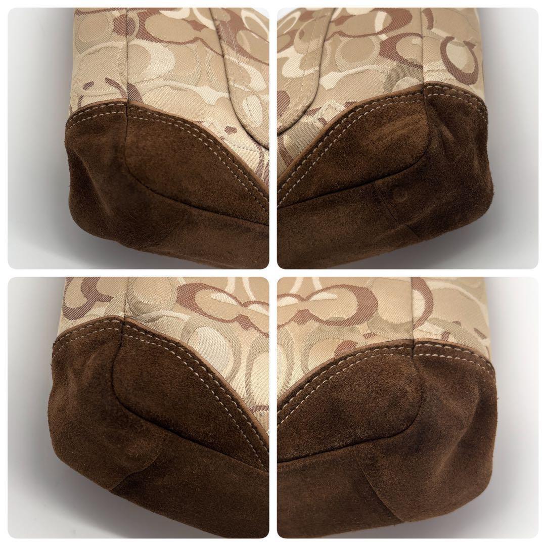 COACH Hand Bag Tote Purse Signature 10146 Canvas Suede Beige Brown Authentic