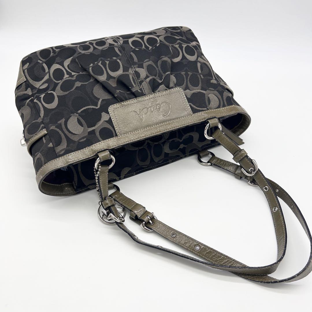 COACH Hand Bag Tote Purse Signature Canvas Black Gray Authentic