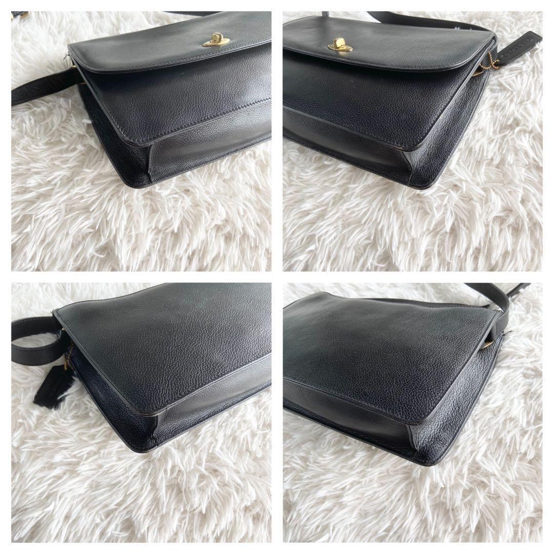 COACH Shoulder Bag Purse Turn Lock OLD Leather Black Authentic