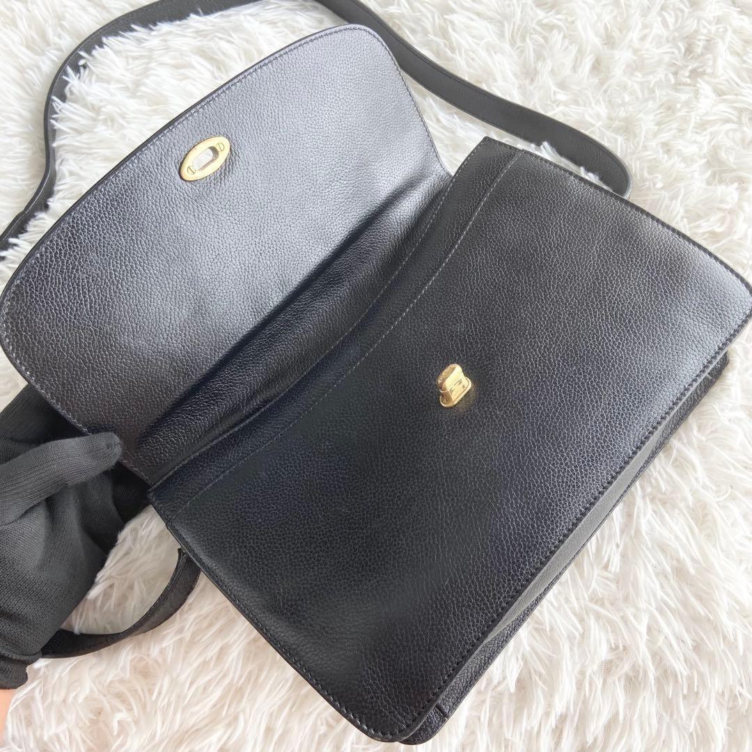 COACH Shoulder Bag Purse Turn Lock OLD Leather Black Authentic