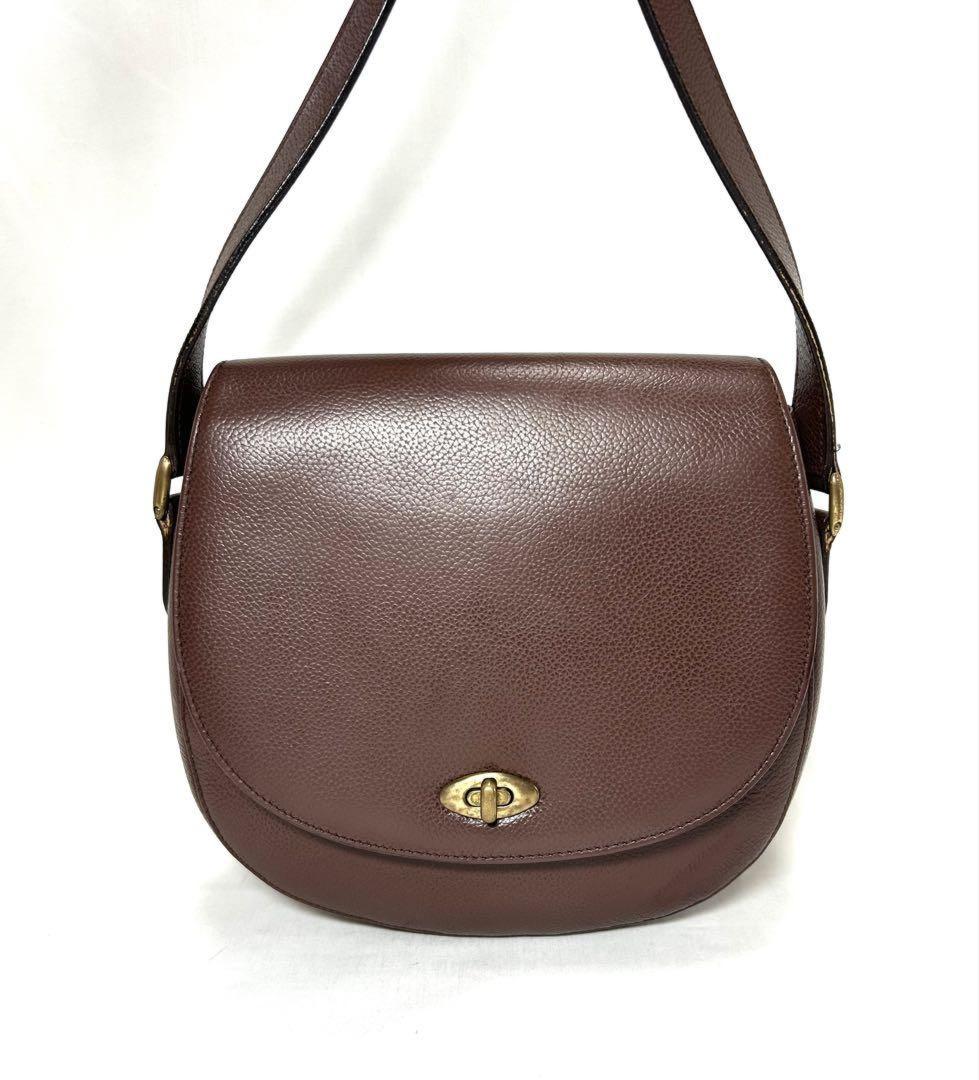 COACH Shoulder Bag Purse Turn Lock OLD Leather Brown Authentic