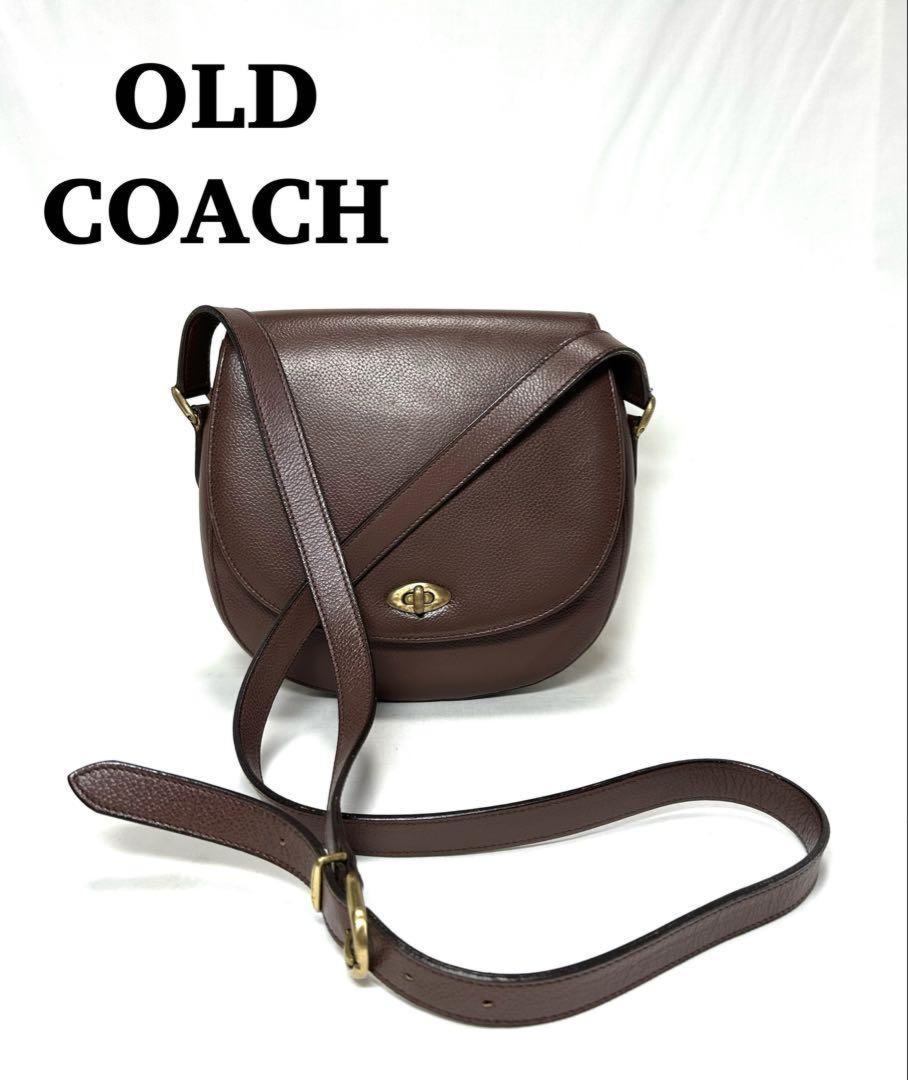 COACH Shoulder Bag Purse Turn Lock OLD Leather Brown Authentic