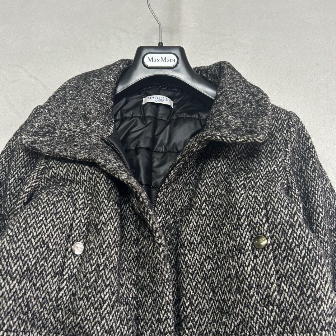 Max Mara MARELLA Long Coat Asian fit L 40 US size M Black Gray Authentic