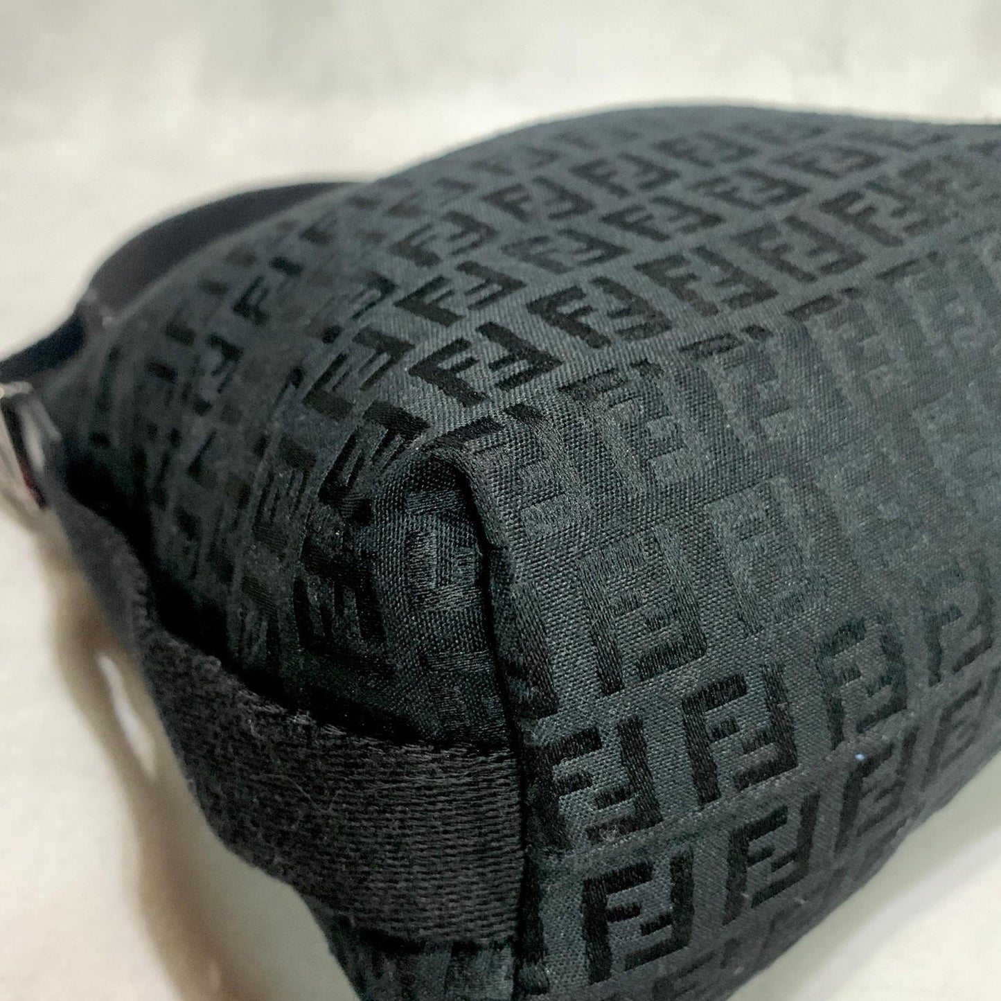 FENDI Shoulder Bag Handbag Purse Zucchino Canvas FF Black Silver Used Authentic