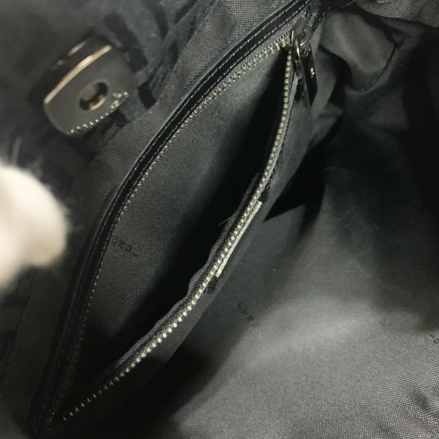 FENDI Shoulder Bag Handbag Purse Zucchino Canvas FF Black Silver Used Authentic