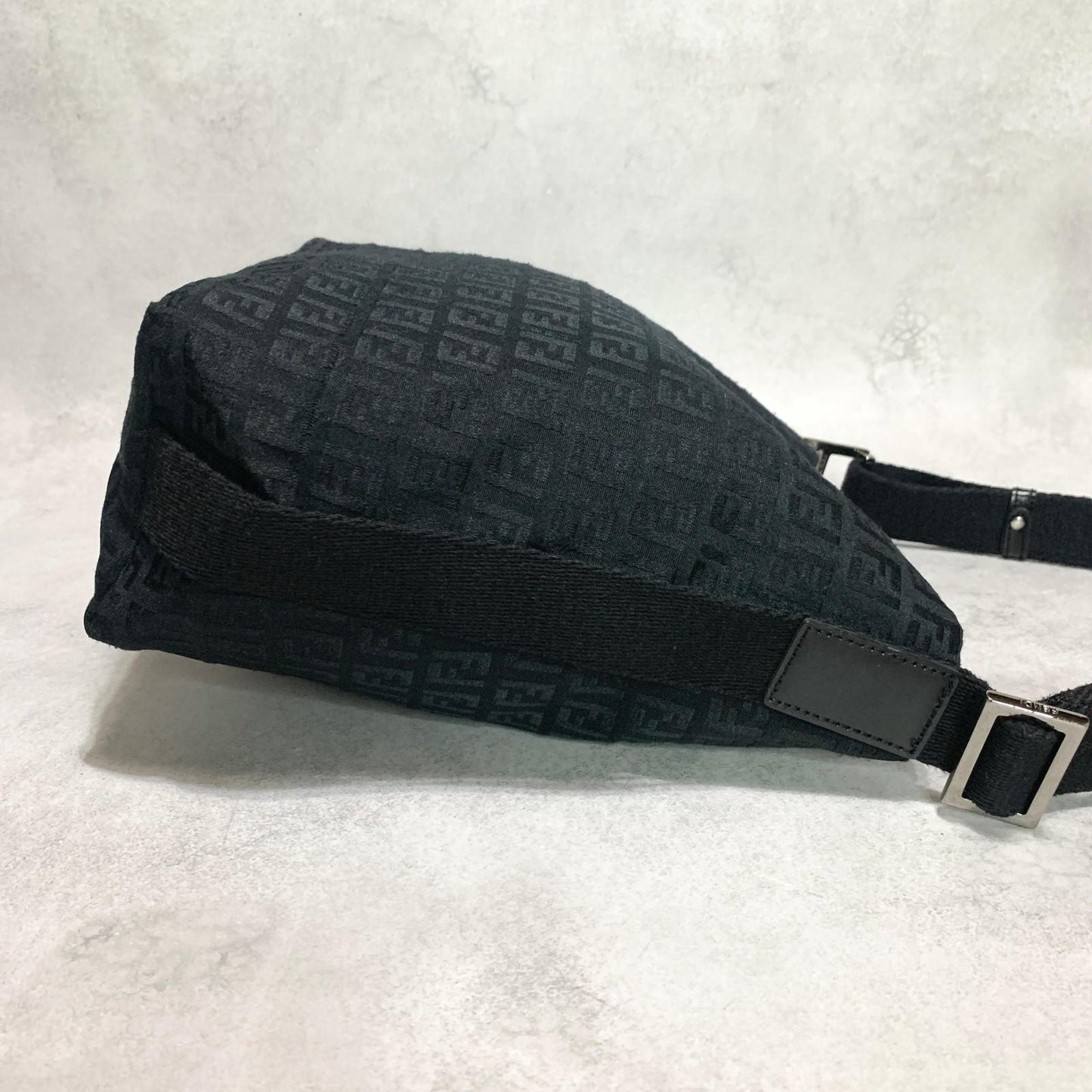FENDI Shoulder Bag Handbag Purse Zucchino Canvas FF Black Silver Used Authentic