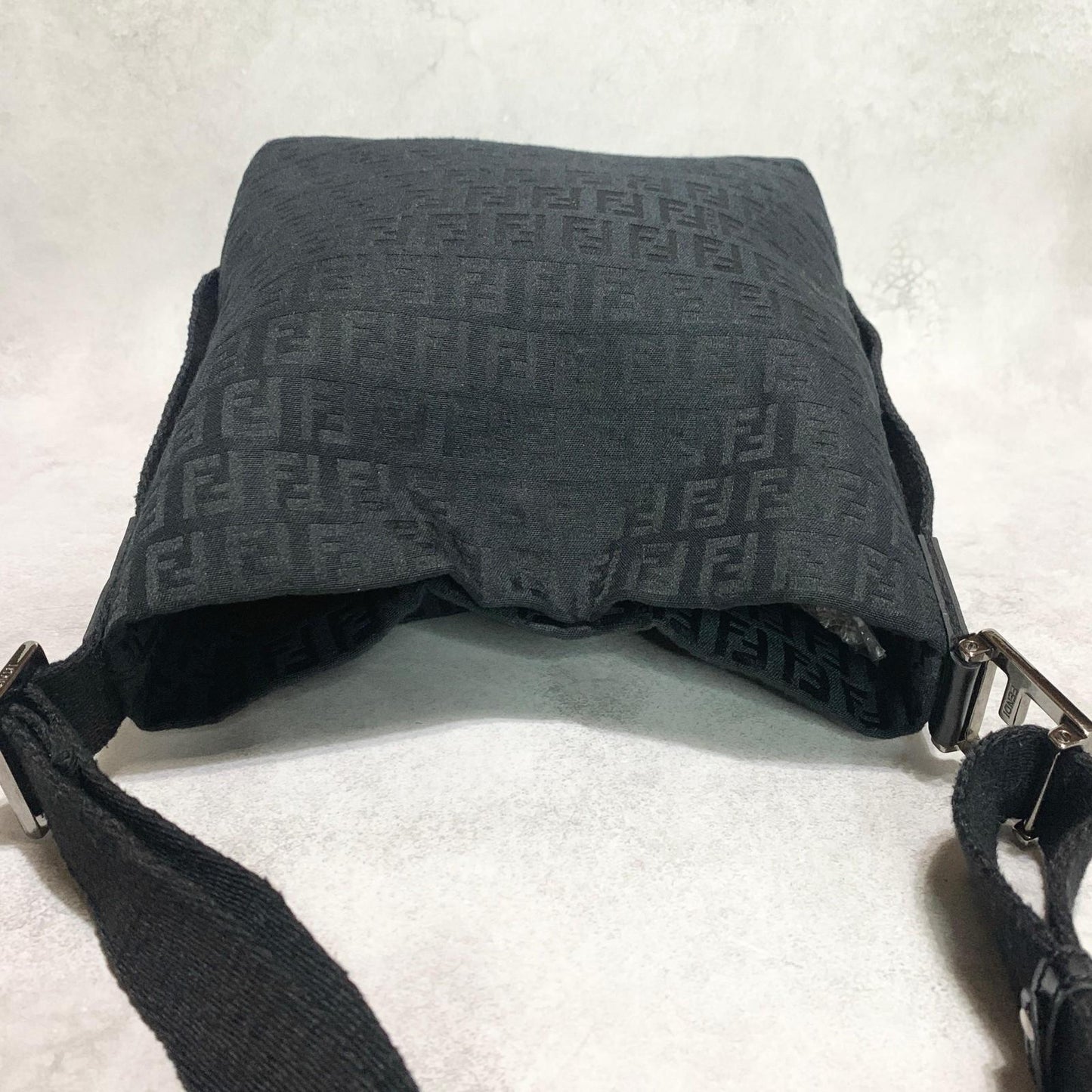FENDI Shoulder Bag Handbag Purse Zucchino Canvas FF Black Silver Used Authentic