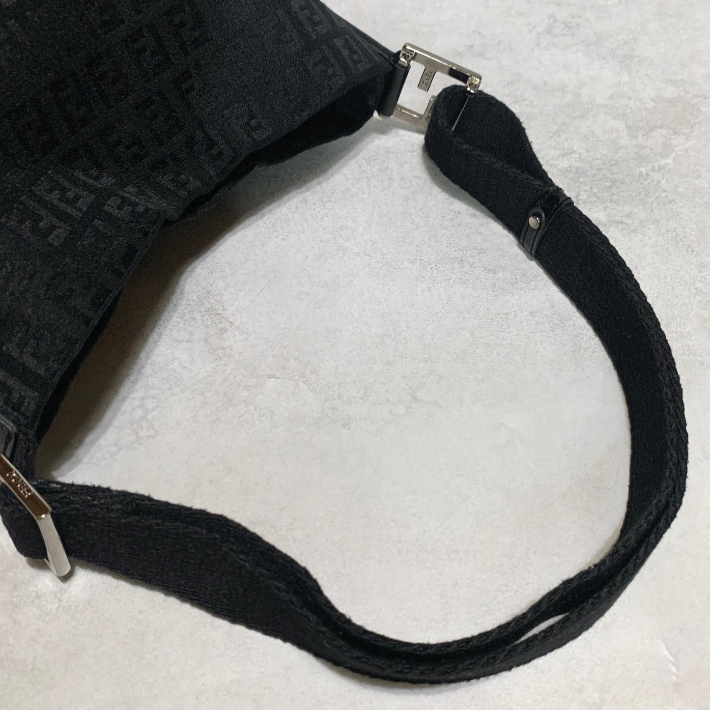 FENDI Shoulder Bag Handbag Purse Zucchino Canvas FF Black Silver Used Authentic