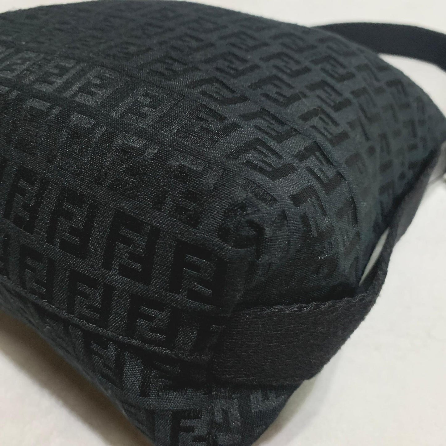 FENDI Shoulder Bag Handbag Purse Zucchino Canvas FF Black Silver Used Authentic