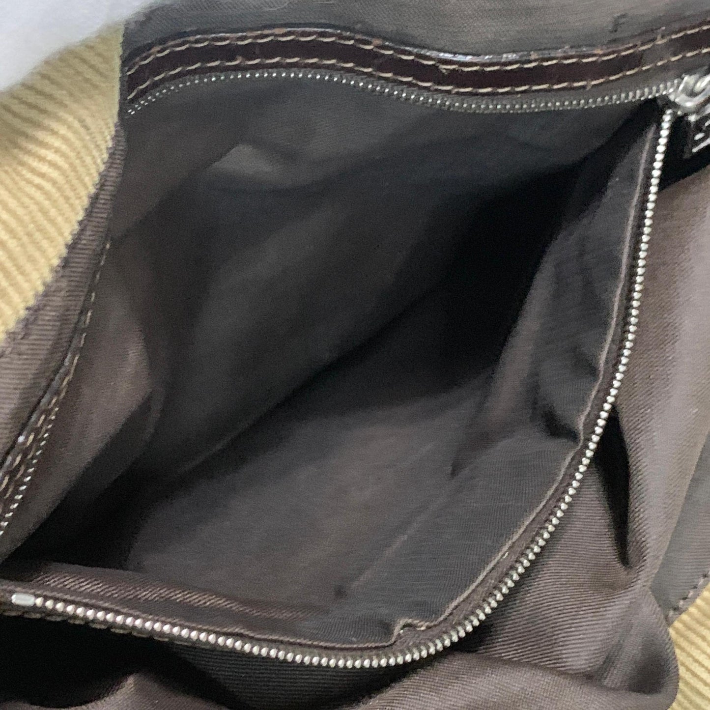 FENDI Handbag Tote Bag FF Purse Corduroy Beige Brown Silver Women's Used Auth