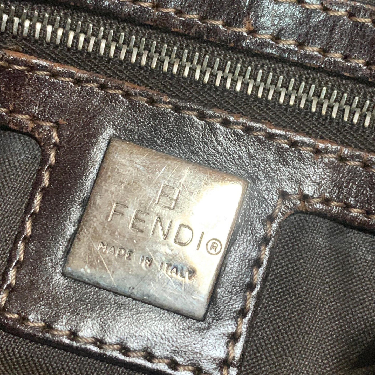 FENDI Handbag Tote Bag FF Purse Corduroy Beige Brown Silver Women's Used Auth