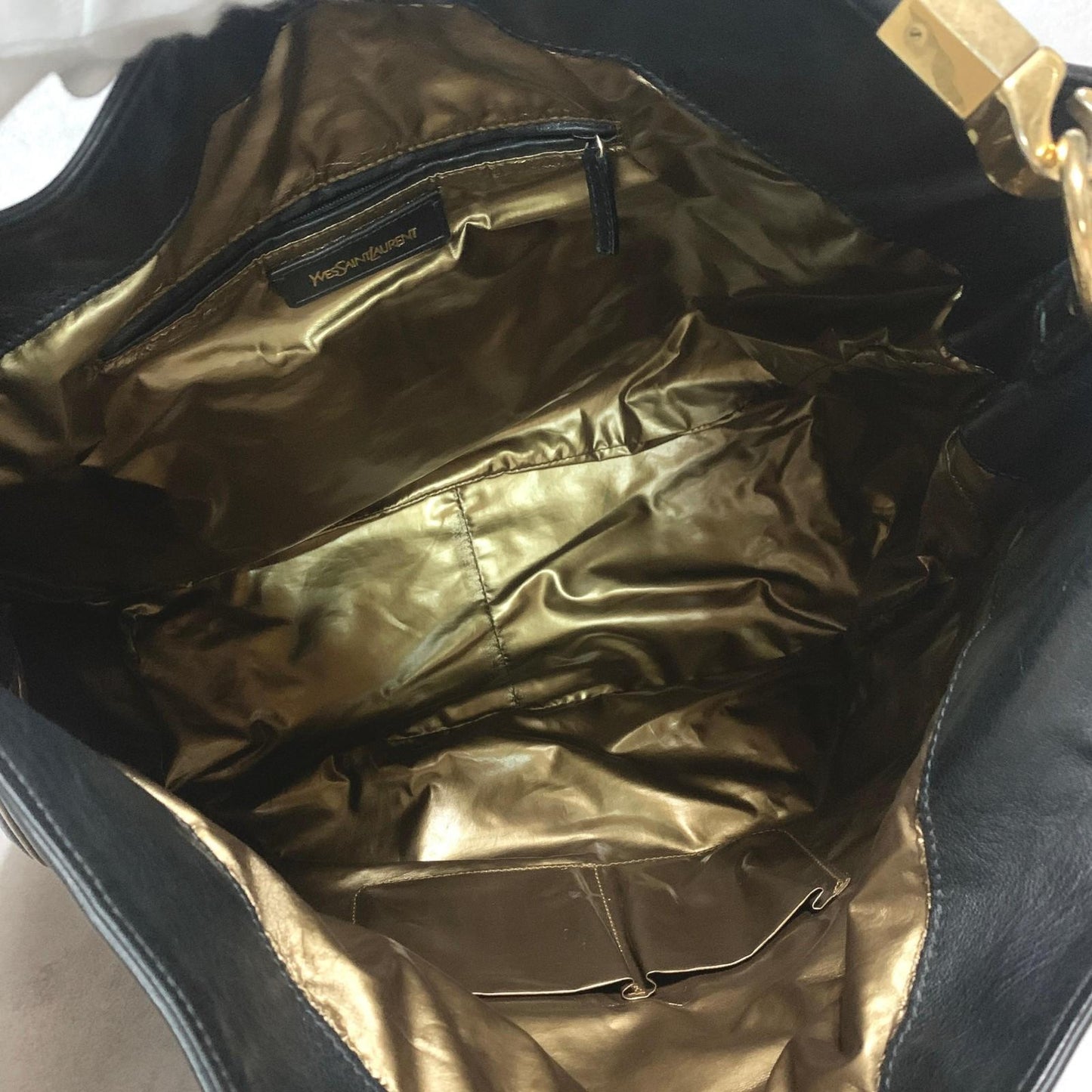 Saint Laurent Bag YSL Cassandra Hand Tote Purse Leather Black Gold Authentic