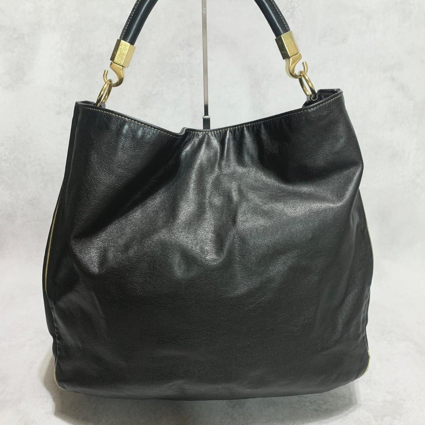 Saint Laurent Bag YSL Cassandra Hand Tote Purse Leather Black Gold Authentic