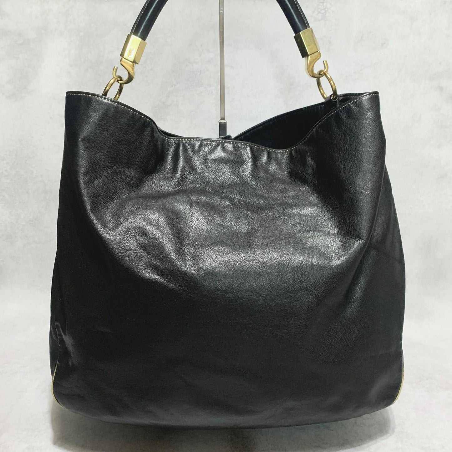 Saint Laurent Bag YSL Cassandra Hand Tote Purse Leather Black Gold Authentic
