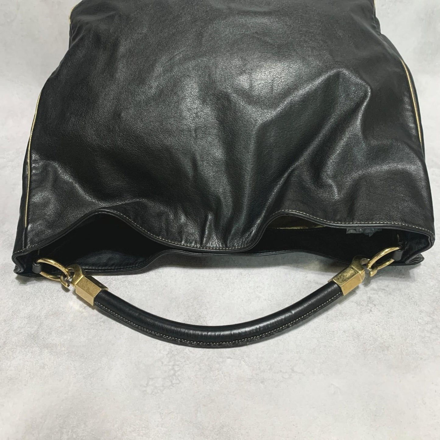 Saint Laurent Bag YSL Cassandra Hand Tote Purse Leather Black Gold Authentic