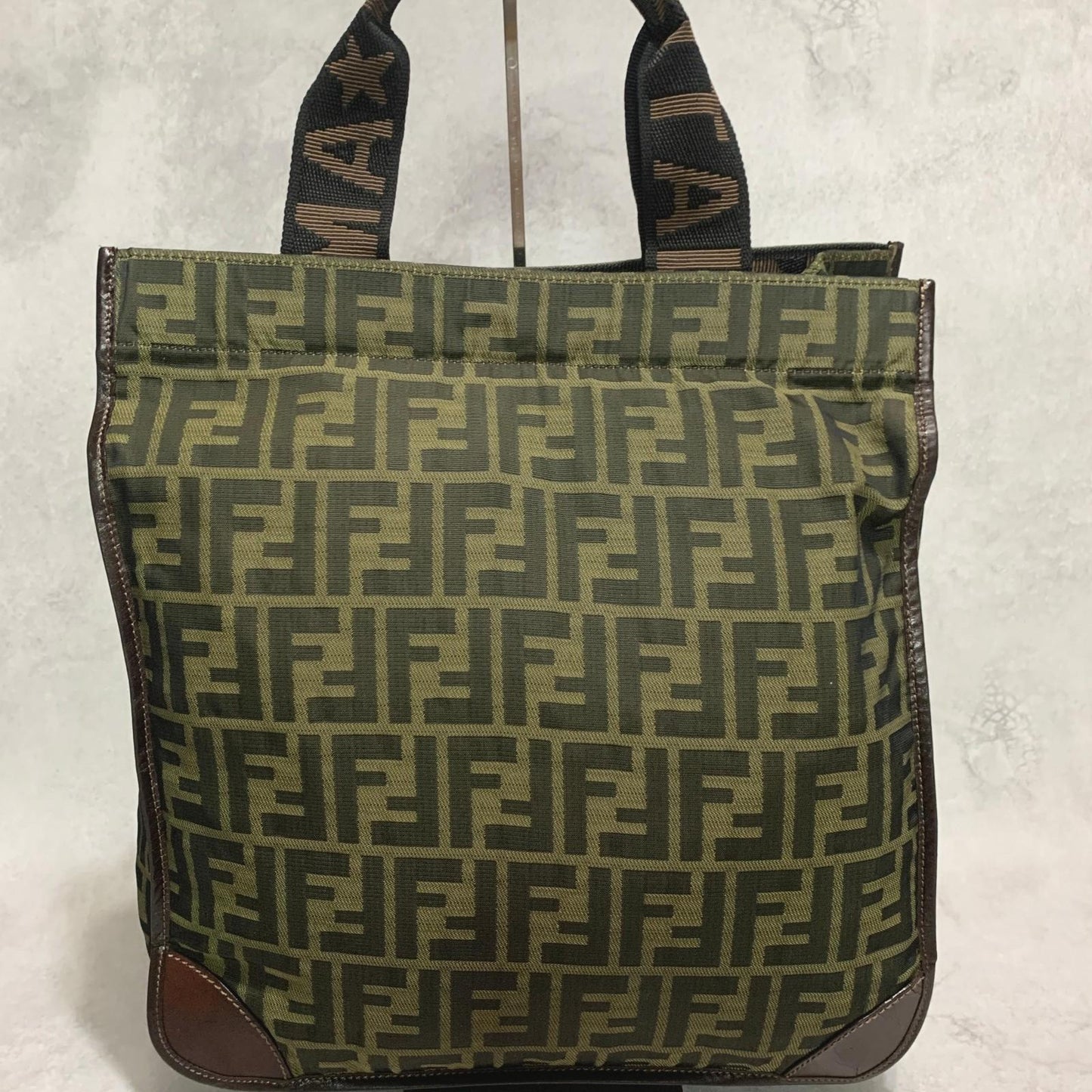 FENDI Bag FF Zucca Hand Tote Purse Canvas Brown Silver Used Women's Authentic