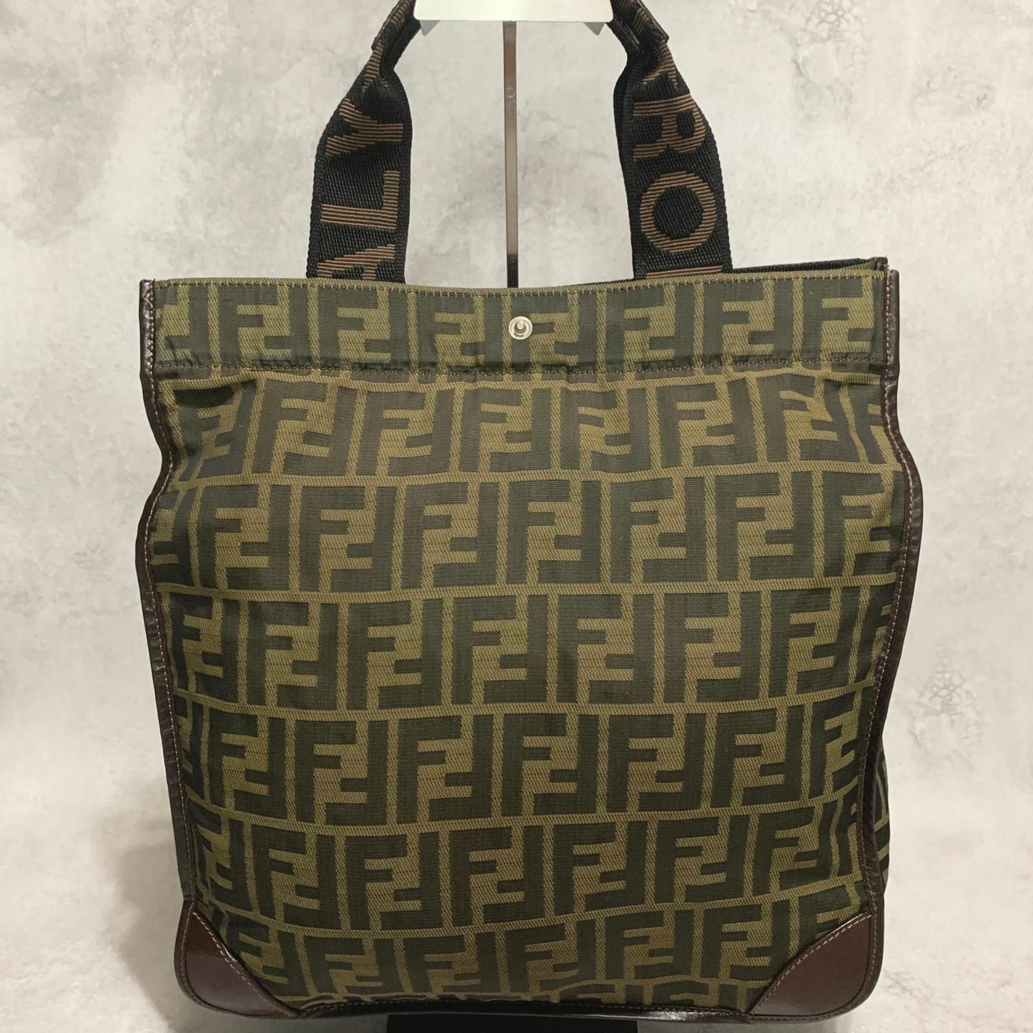 FENDI Bag FF Zucca Hand Tote Purse Canvas Brown Silver Used Women's Authentic