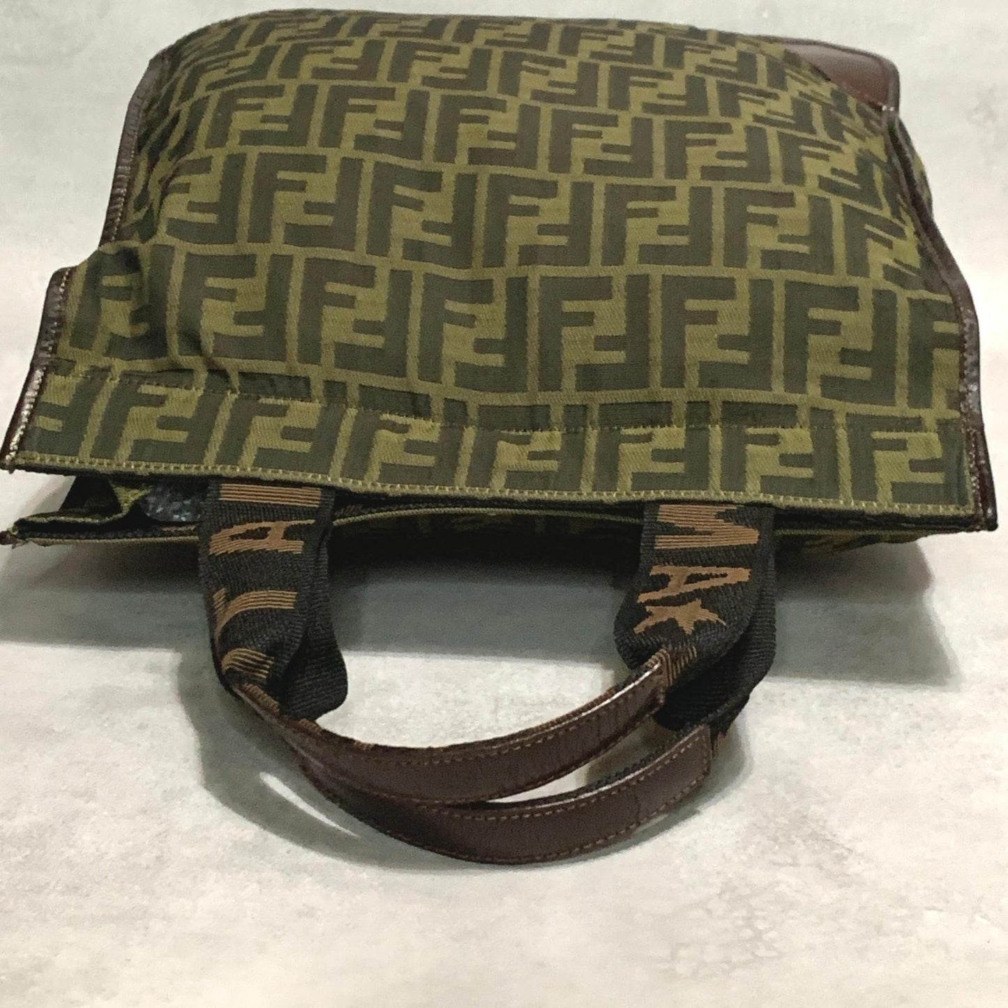 FENDI Bag FF Zucca Hand Tote Purse Canvas Brown Silver Used Women's Authentic