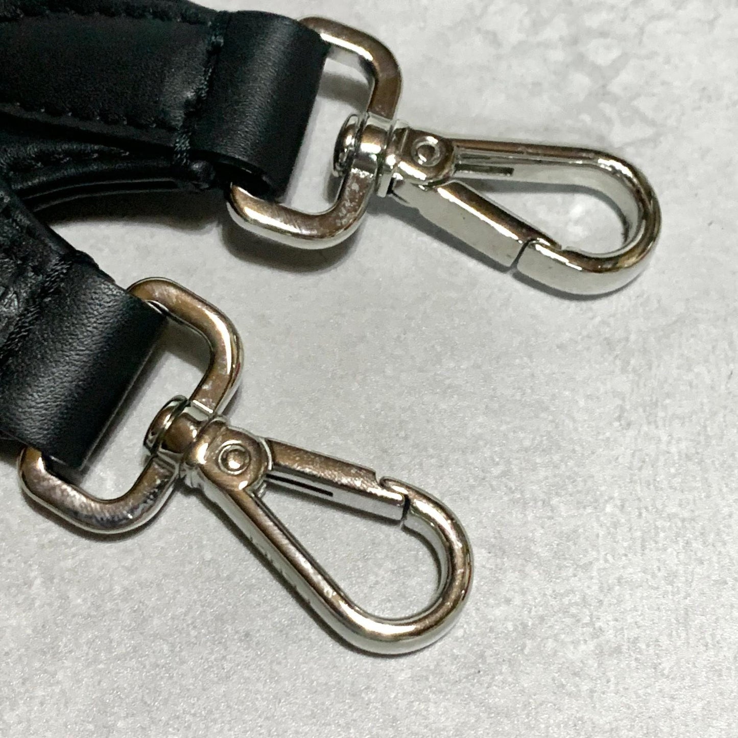 FENDI Strap you Shoulder Strap Stitch Logo Quilted Leather Black Silver Auth
