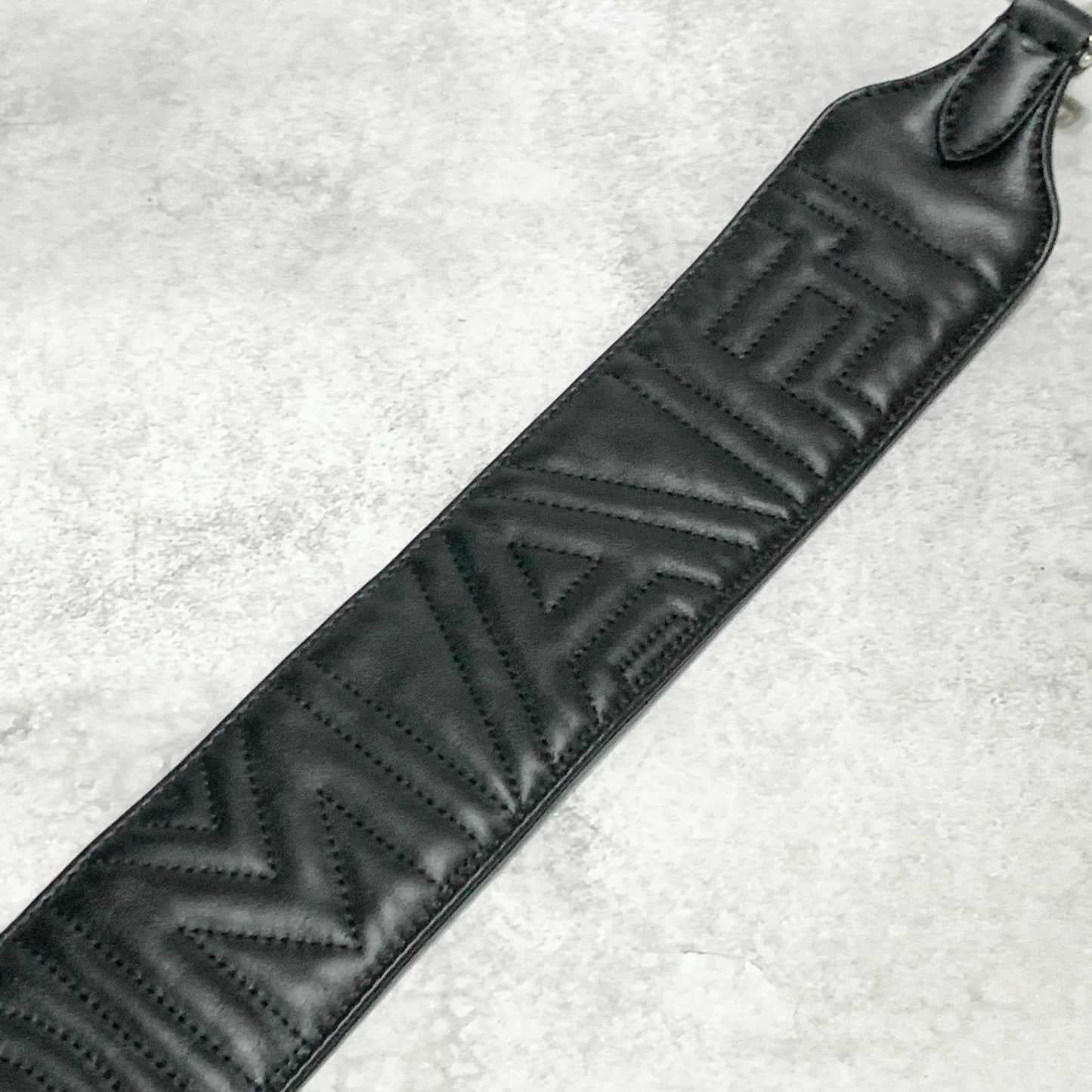 FENDI Strap you Shoulder Strap Stitch Logo Quilted Leather Black Silver Auth
