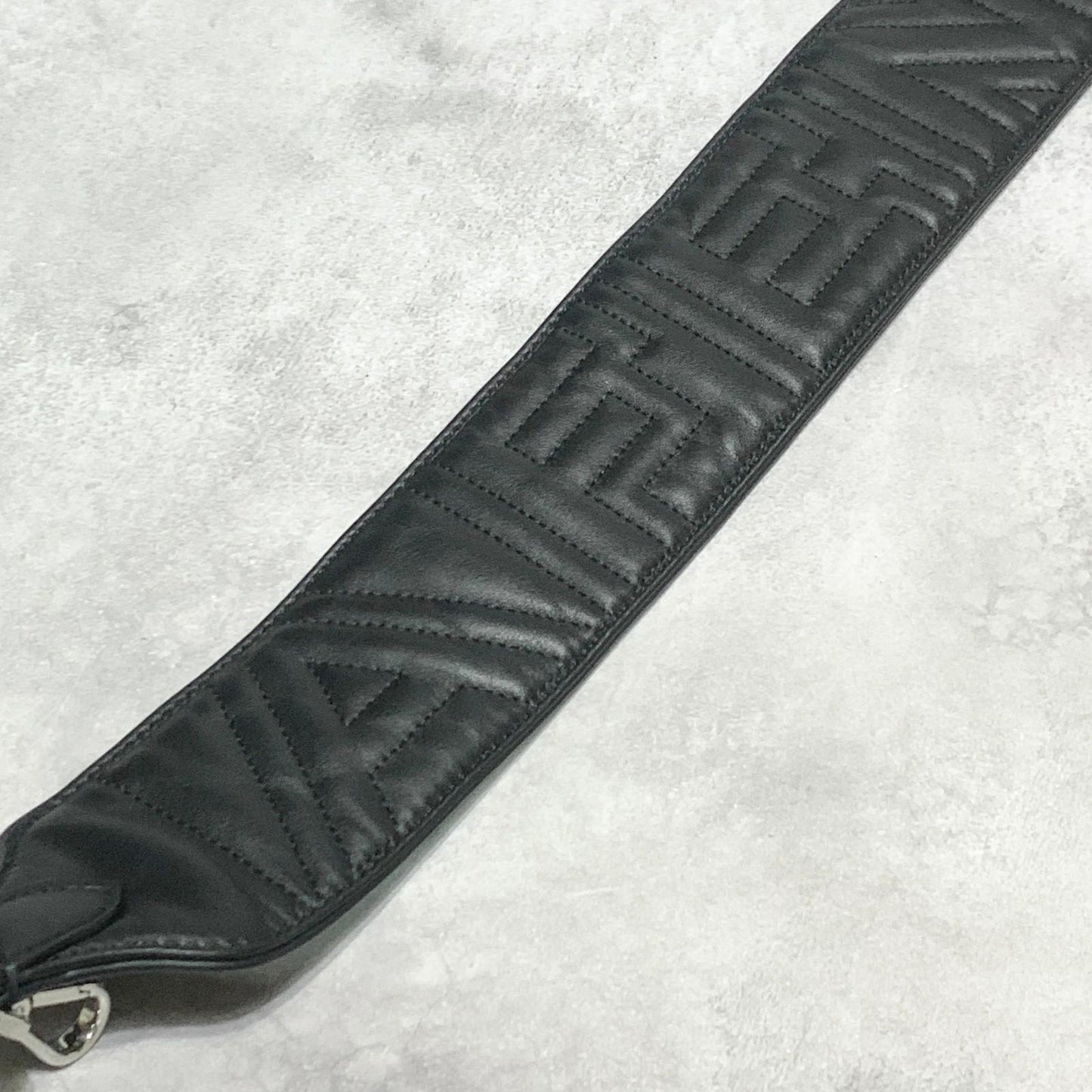 FENDI Strap you Shoulder Strap Stitch Logo Quilted Leather Black Silver Auth