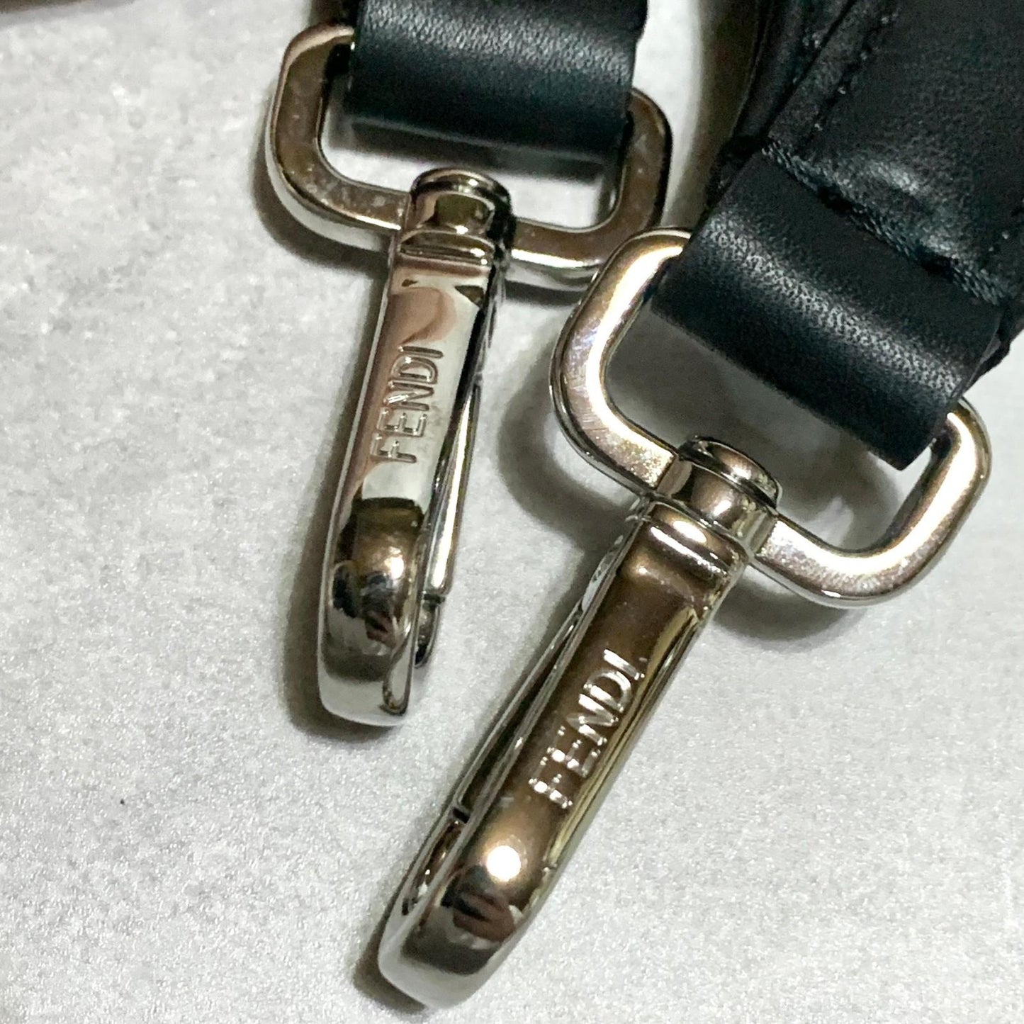 FENDI Strap you Shoulder Strap Stitch Logo Quilted Leather Black Silver Auth