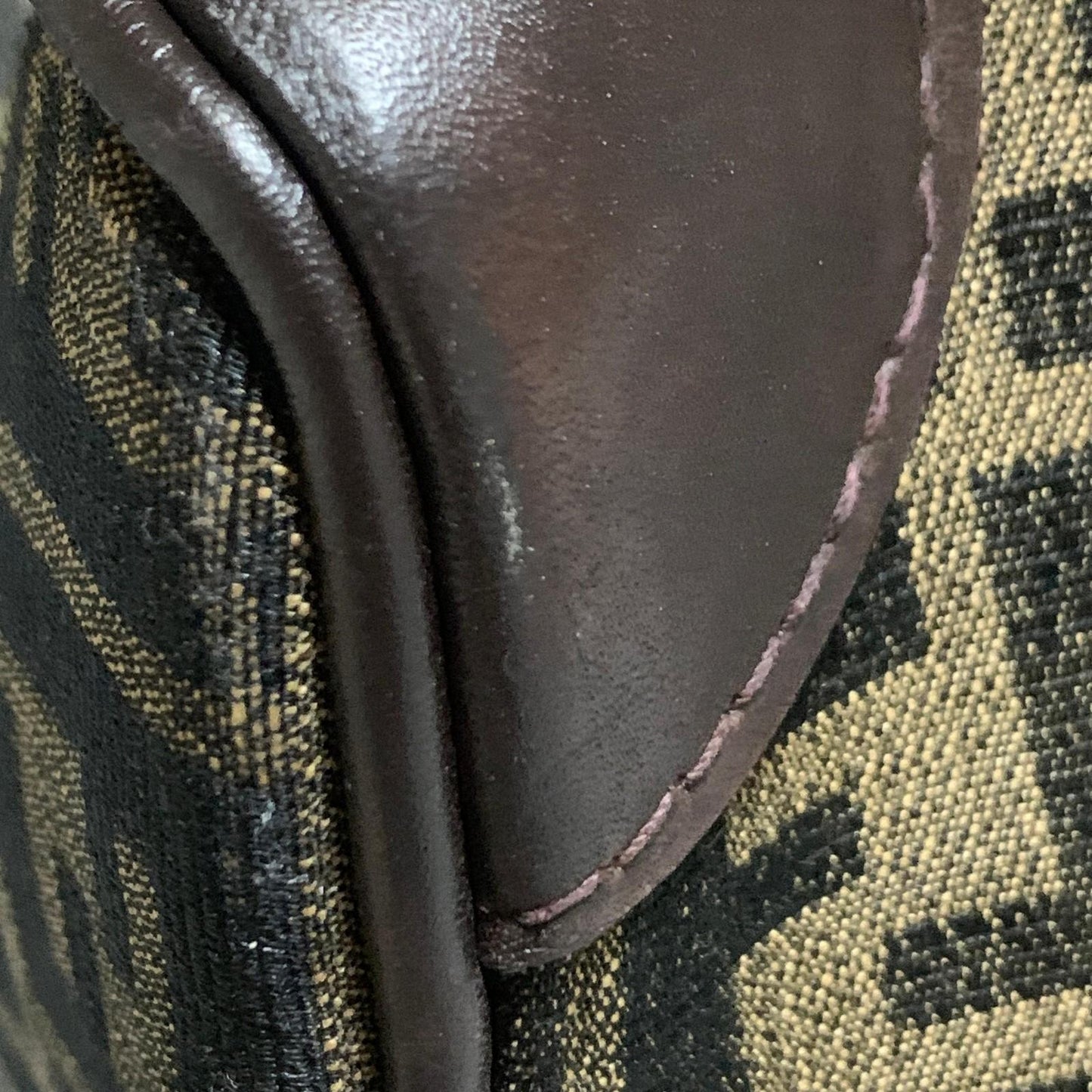 FENDI Boston Bag Zucca Canvas FF Handbag Tote Purse Brown Used Authentic Unisex
