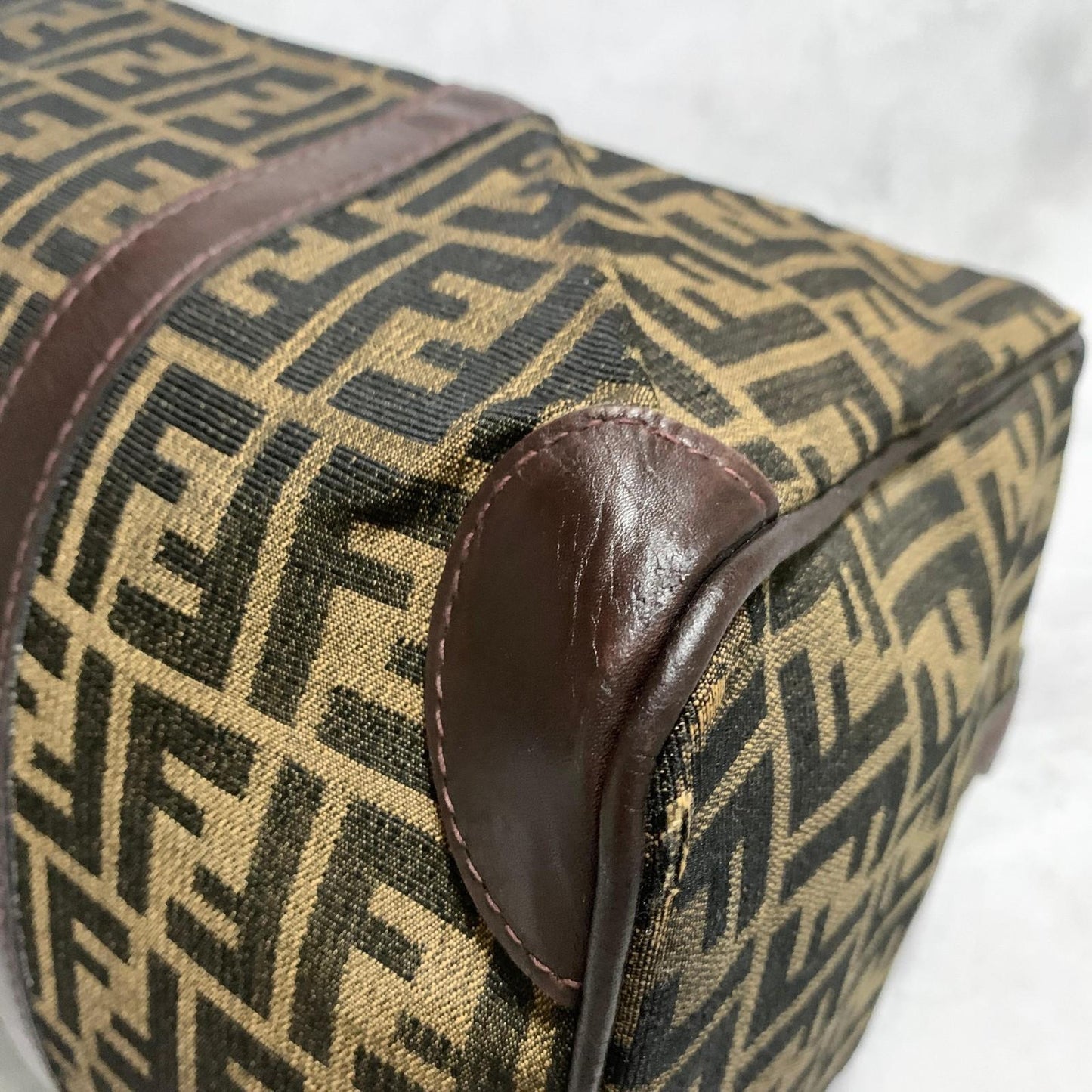 FENDI Boston Bag Zucca Canvas FF Handbag Tote Purse Brown Used Authentic Unisex