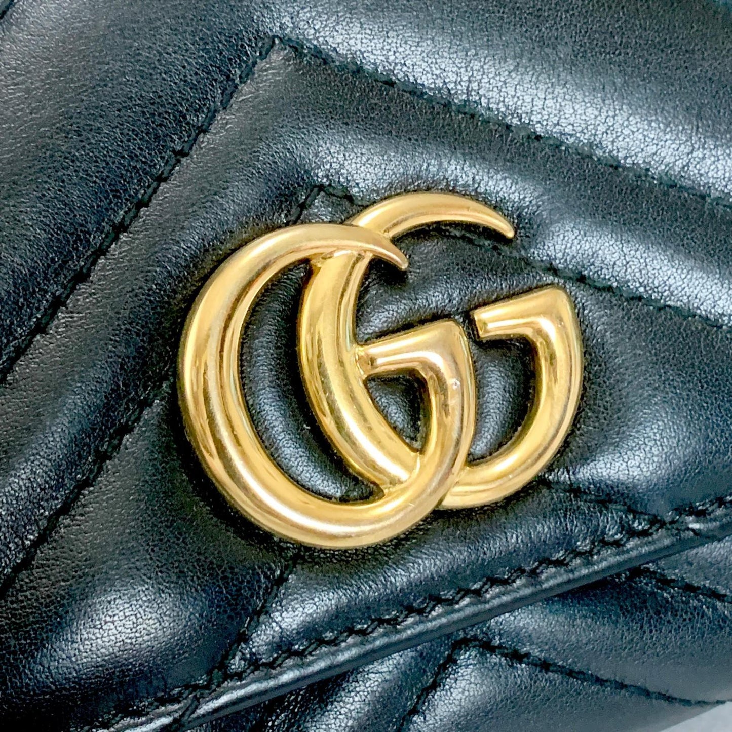 GUCCI Long Wallet GG Marmont Quilted Flap Purse Leather Black Gold Unisex Auth