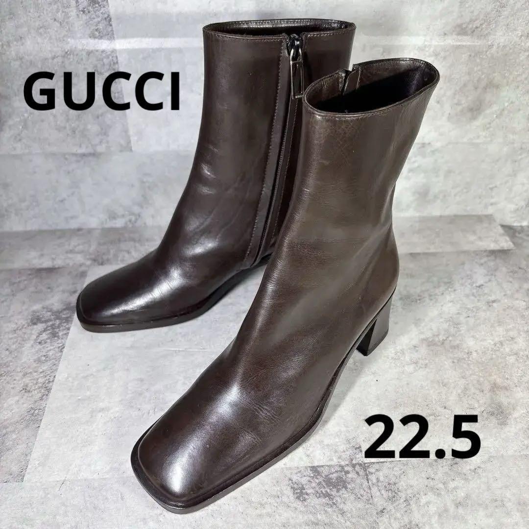 GUCCI Short Boots Shoes EU 35 US 5 Leather Brown Authentic