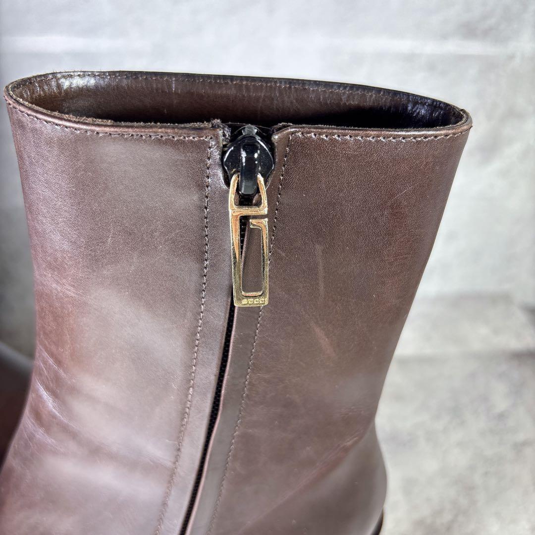 GUCCI Short Boots Shoes EU 35 US 5 Leather Brown Authentic