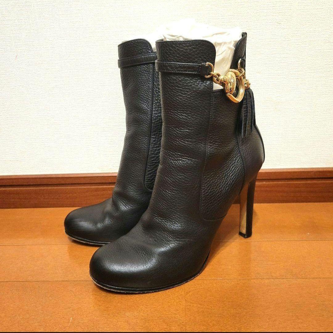 GUCCI Short Boots Shoes EU 39 US 9 Leather Black Authentic