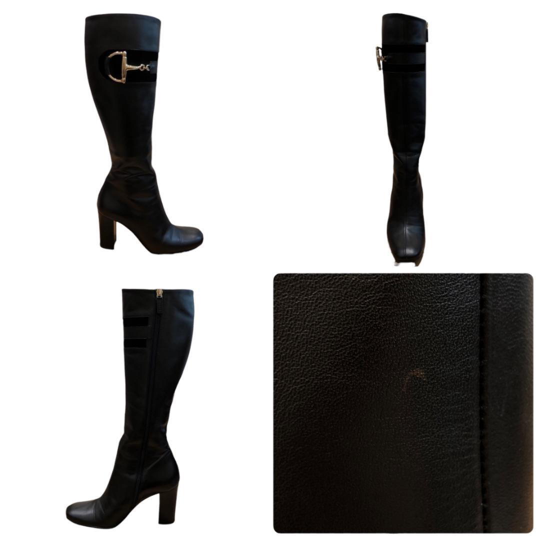 GUCCI Long Boots Shoes Horsebit EU 36.5 US 6.5 Black Authentic