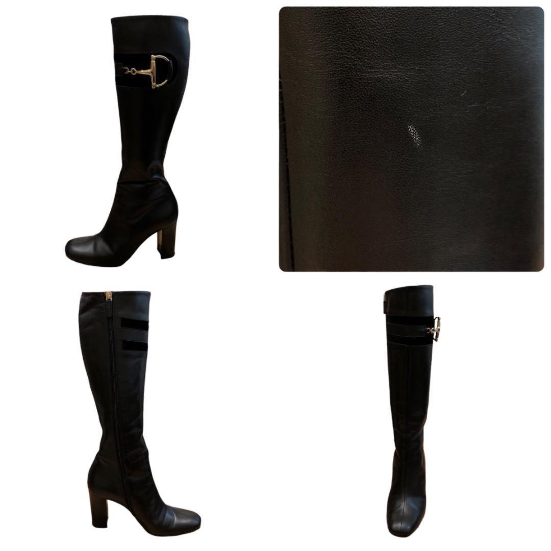 GUCCI Long Boots Shoes Horsebit EU 36.5 US 6.5 Black Authentic