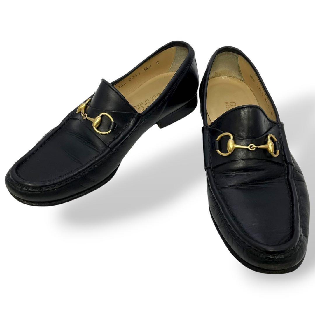 GUCCI Loafers Shoes Horse Bit EU 36.5 US 6.5 Leather Black Authentic