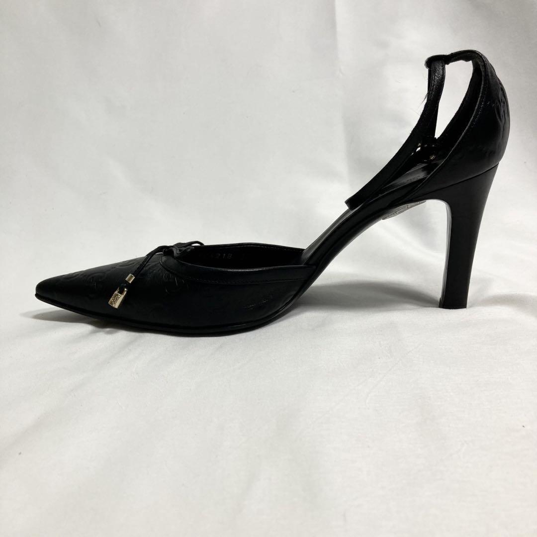 GUCCI Shoes Pumps Heel GG EU 37.5 US 7.5 Leather Black Authentic