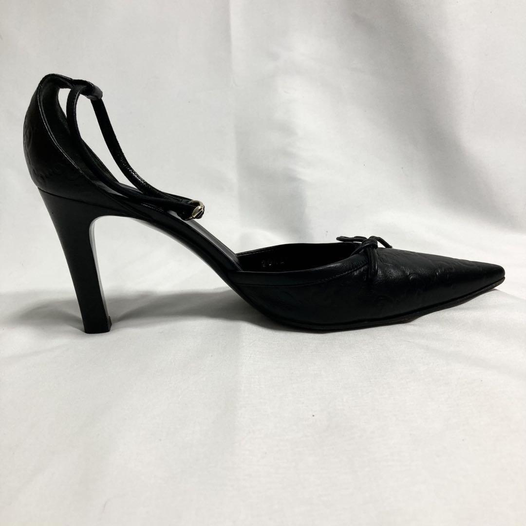 GUCCI Shoes Pumps Heel GG EU 37.5 US 7.5 Leather Black Authentic