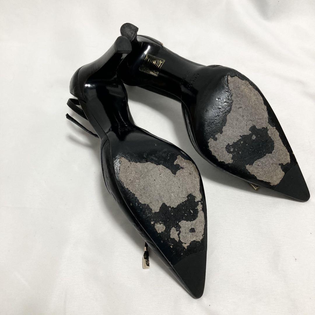 GUCCI Shoes Pumps Heel GG EU 37.5 US 7.5 Leather Black Authentic