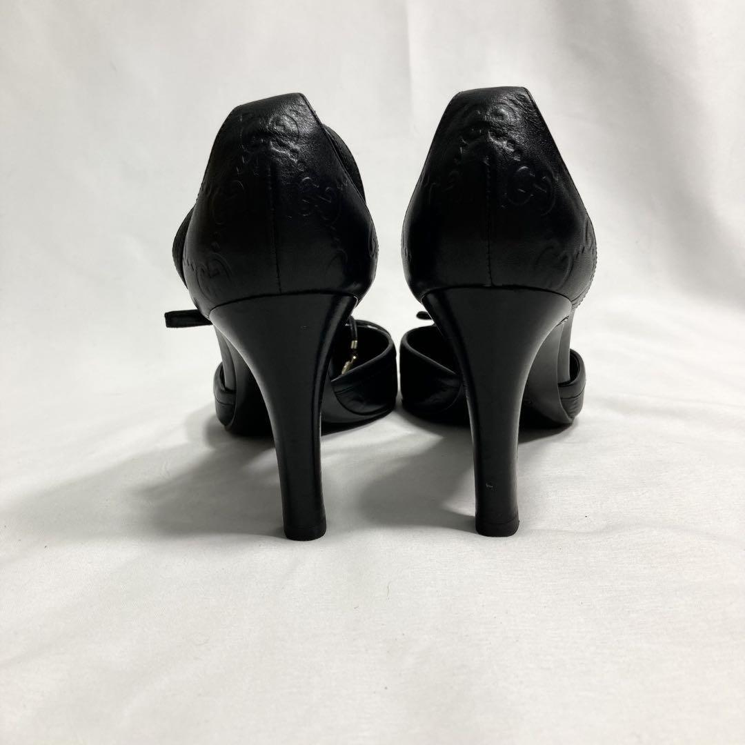 GUCCI Shoes Pumps Heel GG EU 37.5 US 7.5 Leather Black Authentic