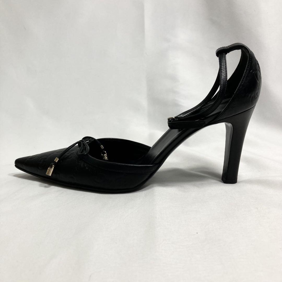 GUCCI Shoes Pumps Heel GG EU 37.5 US 7.5 Leather Black Authentic