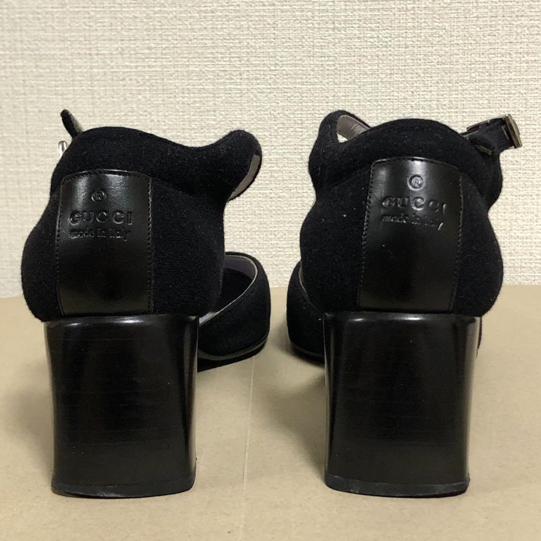 GUCCI Shoes Pumps Heel EU 37.5 US 7.5 Leather Suede Black Authentic