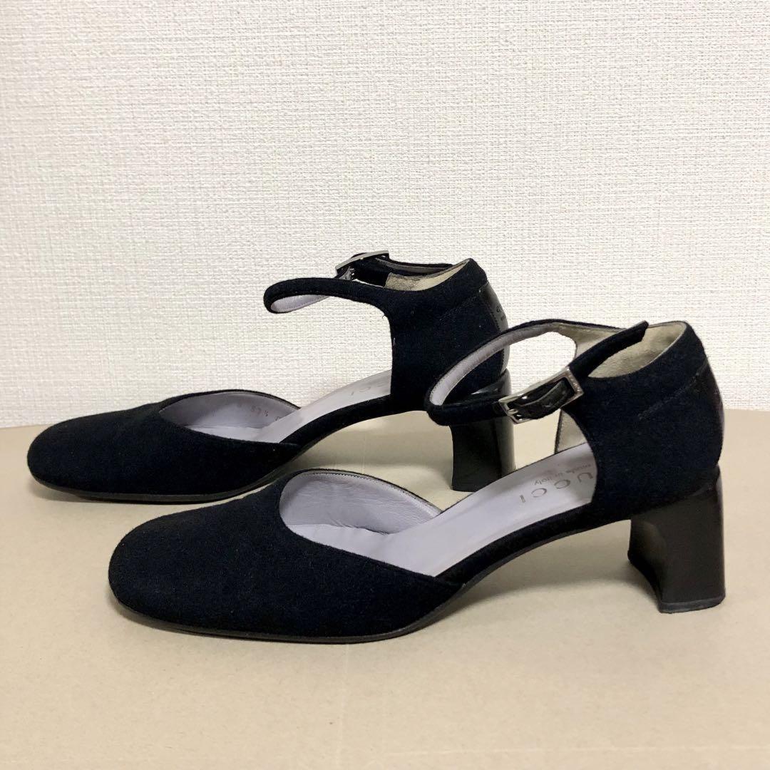 GUCCI Shoes Pumps Heel EU 37.5 US 7.5 Leather Suede Black Authentic