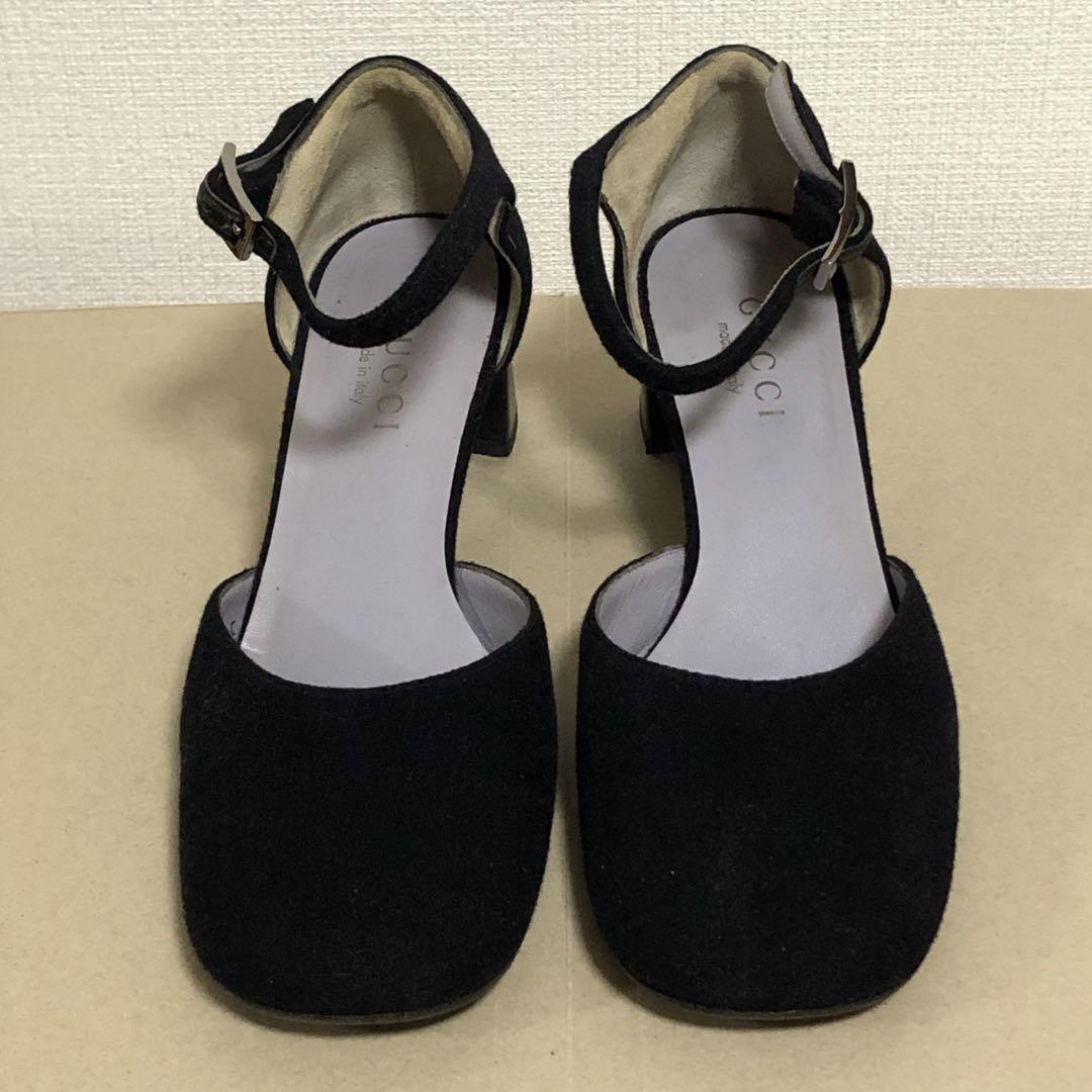 GUCCI Shoes Pumps Heel EU 37.5 US 7.5 Leather Suede Black Authentic