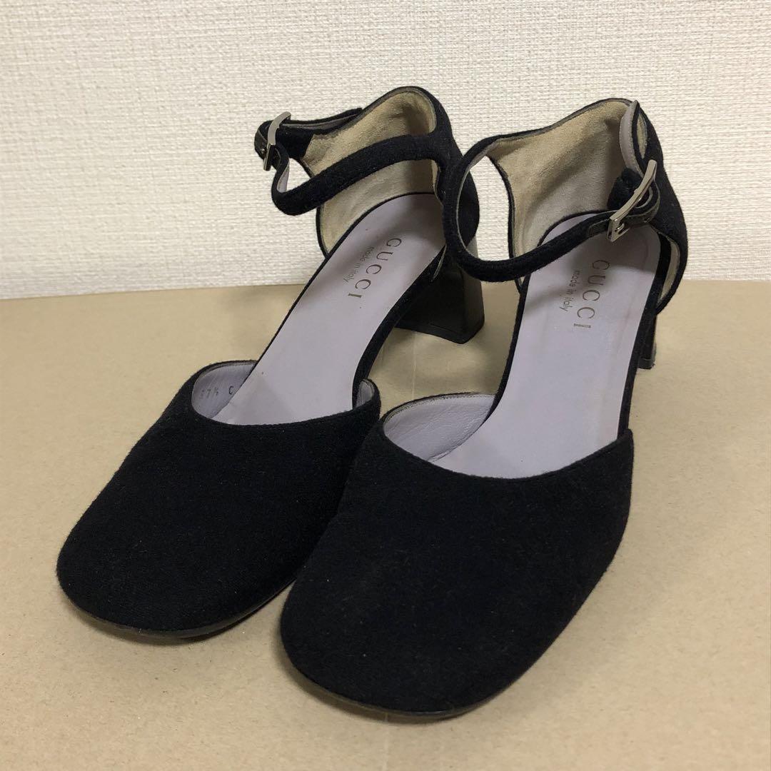 GUCCI Shoes Pumps Heel EU 37.5 US 7.5 Leather Suede Black Authentic