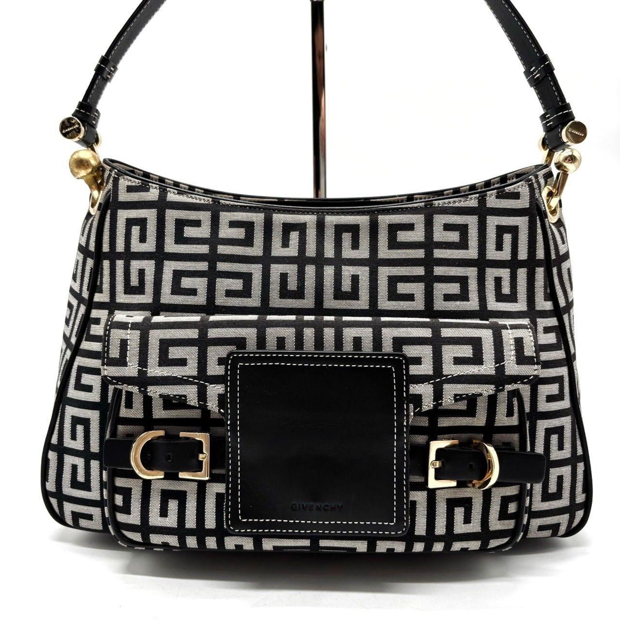 GIVENCHY Hand Bag Tote Purse 4G Canvas Leather Beige Black Authentic