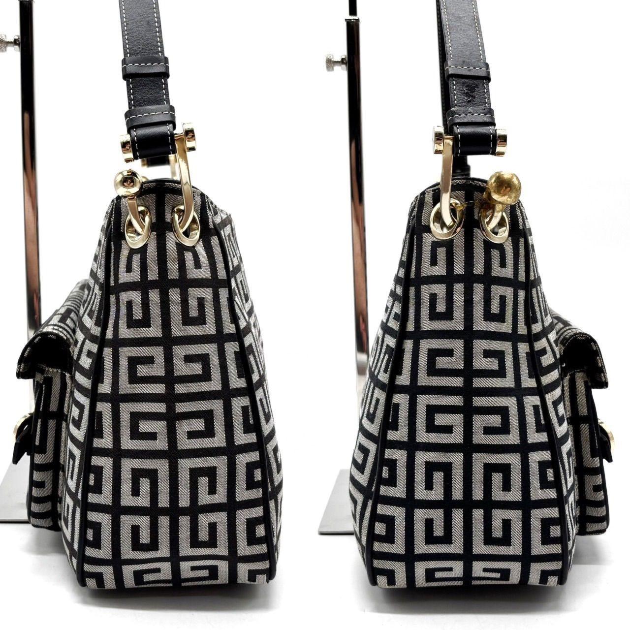 GIVENCHY Hand Bag Tote Purse 4G Canvas Leather Beige Black Authentic