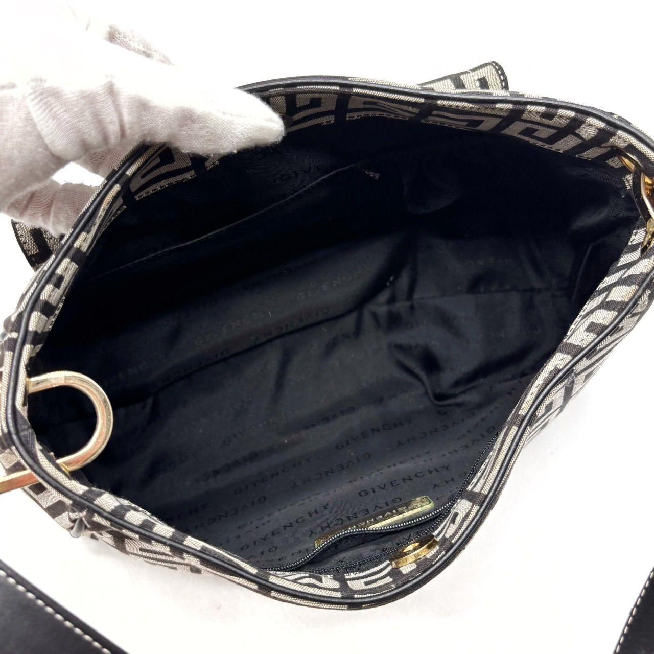 GIVENCHY Hand Bag Tote Purse 4G Canvas Leather Beige Black Authentic